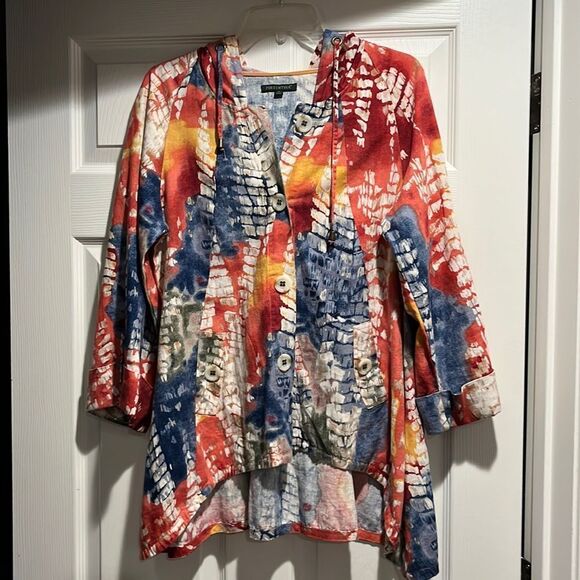 For Cynthia Jackets & Blazers - For Cynthia Women’s Colorful Tie Dye Hooded Lagenlook linen blend size small.